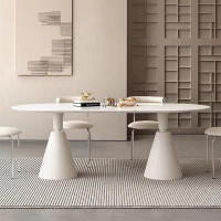 Fit and Touch 62.99" Beige White Rock Beam+Glass Steel Dining Table