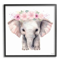 Stupell Industries Stupell Industries Pink Floral Elephant Framed Giclee Art Design By Roozbeh