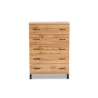Millwood Pines Lefancy Dhrambir Modern and Contemporary Oak Brown Finished Wood 5-Drawer Storage Chest
