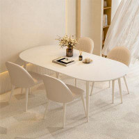 Corrigan Studio Light luxury modern simple cream style oval pure white dining table and chair combination