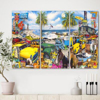Made in Canada - East Urban Home 'Classic Car Palm Beach Collage' Painting Multi-Piece Image on Canvas