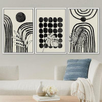SIGNLEADER SIGNLEADER Framed Canvas Print Wall Art Set Geometric Mid-Century Jungle Plant Collage Abstract Shapes Illust