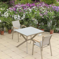 Orren Ellis Outdoor Table And Chair Combination Villa Courtyard Garden Modern Simple Rock Plate Table And Chair Outdoor