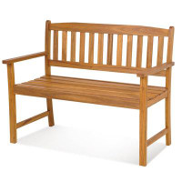 Red Barrel Studio Outdoor Acacia Wood Bench, 2-Person Garden Bench with Backrest and Armrests