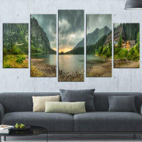 Made in Canada - Design Art 'Mountain Chalet at Sunset Panorama' 5 Piece Wall Art on Wrapped Canvas Set