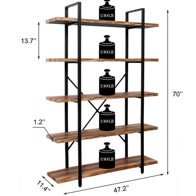 NEW 5 TIER BOOKSHELF &amp; BOOKCASE RUSTIC HOME OFFICE RBSRW in Bookcases & Shelving Units in Alberta - Image 4