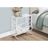 Ophelia & Co. Accent Table, Side, End, Magazine, Nightstand, Narrow, Living Room, Bedroom, Metal, White, Clear