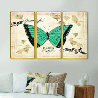 Design Art Blue Farmhouse Butterfly - Farmhouse Framed Canvas Wall Art Set Of 3