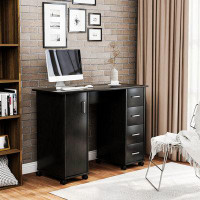 Inbox Zero Home Office Computer Desk Table With Drawers  Black
