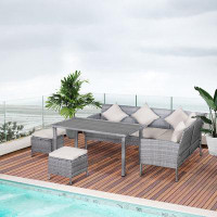 Winston Porter 5 Pieces Wicker Patio Furniture Set with Cushions, Beige