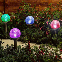 NEW 4 PACK SOLAR CRACKED GLASS GARDEN PATHWAY LED LIGHTS RGB 1115832