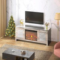 Everly Quinn Laray 47.2'' Media Centre with Electric Fireplace, Mirrored TV Console Stand with 2 Cabinet, Sliver