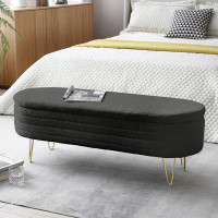 Mercer41 46.9" Width Oval Storage Bench With Gold Legs