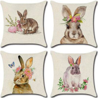 The Holiday Aisle® Easter Pillow Cover 18X18 Set Of 4 Easter Decorations Holiday Farmhouse Spring Bunny Pillow Case Deco