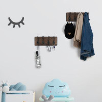 Loon Peak Two Piece Wall Mounted Brown Solid Pine Entrance Coat Hooks 4 Antique Hooks Burnt Colour