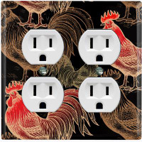 WorldAcc Metal Light Switch Plate Outlet Cover (Chicken Red Rooster Brown Hen Black - Single Toggle)