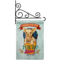 Breeze Decor Chihuahua Micro Brew - Impressions Decorative Metal Fansy Wall Bracket Garden Flag Set GS110098-BO-03