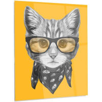 Design Art 'Funny Cat with Glasses and Scarf' Graphic Art on Metal
