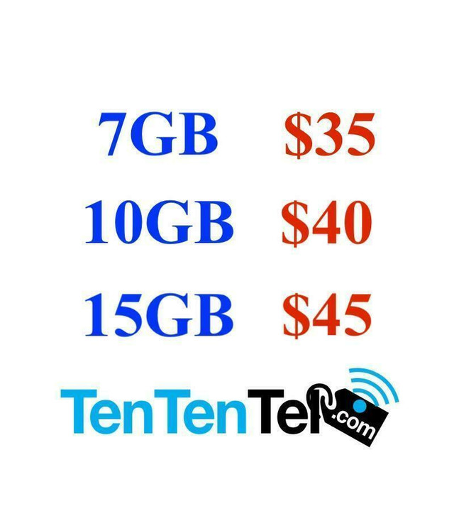 Phone plan No Contract 7GB $35 10GB $40 15GB $45 mobile cellphone data all with unlimited Talk and Text in Cell Phone Services - Image 2