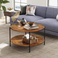 17 Stories Vintage Round Coffee Table - 2-Tier Shelf, Sturdy & Durable Structure, Easy Assembly
