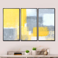 Design Art Grey And Yellow Blue Abstract XXI - Modern Framed Canvas Wall Art Set Of 3