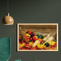 East Urban Home Ambesonne Harvest Wall Art With Frame, Thanksgiving Related Foods Scattered On Wooden Table Vegetables F