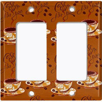 WorldAcc Metal Light Switch Plate Outlet Cover (Coffee Cups Dark Brown - Double Rocker)