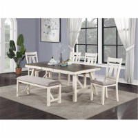 Wildon Home® 5Pc Lines Dining Set With Round Table And 4X Side Chairs, 1X Bench