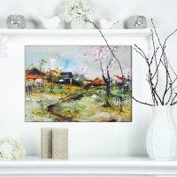 Made in Canada - East Urban Home Floral 'Blooming Trees in the Village' Print on Wrapped Canvas