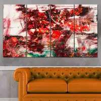 Made in Canada - Design Art 'Red Flowers Abstract Background' 4 Piece Graphic Art on Wrapped Canvas Set