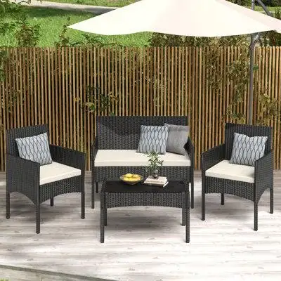 EROMMY Erommy 4 Pieces Wicker Patio Conversation, Outdoor Patio Furniture Set, Patio Table And Chairs With Cushions For