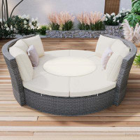 Latitude Run® 5-Piece All-Weather Round Rattan Daybed with Liftable Table