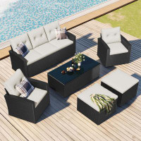 Red Barrel Studio Latreece 68.5'' Wide Outdoor Reversible Patio Sectional Set with Cushions