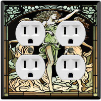 WorldAcc Metal Light Switch Plate Outlet Cover (Three Angel Sisters Art Biege - Double Duplex)