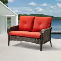 Winston Porter Outdoor Patio Sofa with Cushions 2 - Person Seating