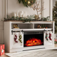 Rubbermaid Fireplace TV Stand For Television Up To 65+ Inch With Storage And Farmhouse Sliding Barn Doors, Entertainment