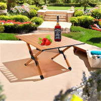 Himimi Portable Picnic Table, Rollable Aluminum Alloy Table Top With Folding Solid X-shaped Frame