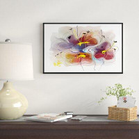 Made in Canada - East Urban Home 'Brown Blue Flower Illustration Art' Framed Oil Painting Print on Wrapped Canvas