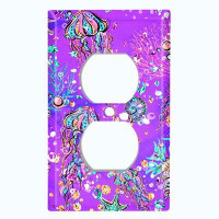 WorldAcc Metal Light Switch Plate Outlet Cover (Jelly Fish Purple Coral Reef - Single Duplex)