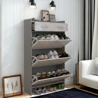 Rebrilliant High Glossy Marble Shoe Rack With 3 Flip Drawers And 2 Drawers