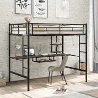 Latitude Run® Loft Bed with Desk and Shelf , Space Saving Design,Full,Black