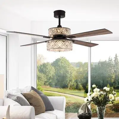 River of Goods 52'' LED Double Lit Ceiling Fan with Remote Control and Geometric Crystal Shade