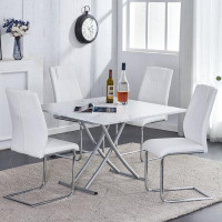 Latitude Run® Contemporary Minimalist Lifting Platform Set With White Patterned Desktop And Silver Legs, Plus 4 Cushione