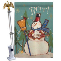 Breeze Decor Winter Snowman Brrr! - Impressions Decorative Aluminum Pole & Bracket House Flag Set HS114159-BO-02
