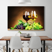 Winston Porter Framed Canvas Still Life Wine & Fruit Wall Art Decor Painting ,Decoration For Restrant,Dining Room,Living