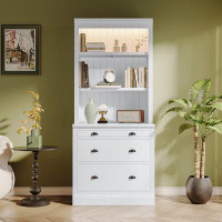Hokku Designs 83.4 '' Tall Bookshelf With Led Lighting White Bookcase Cabinet