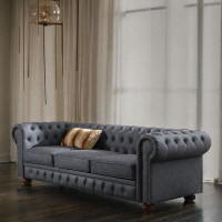 Rosdorf Park Kiryak 89'' Faux Leather Rolled Arms Chesterfield Sofa