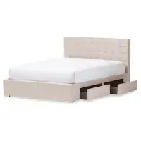 Hokku Designs Lefancy Hambleden Modern and Contemporary Beige Fabric 4-drawer Queen Size Storage Platform Bed
