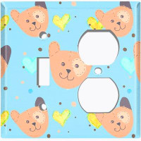 WorldAcc Metal Light Switch Plate Outlet Cover (Teddy Bears Yellow Hearts Light Blue - (L) Single Toggle / (R) Single Ou