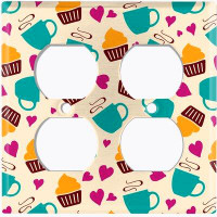 WorldAcc Metal Light Switch Plate Outlet Cover (Coffee Cups Cupcake Heart Cream - Double Duplex)